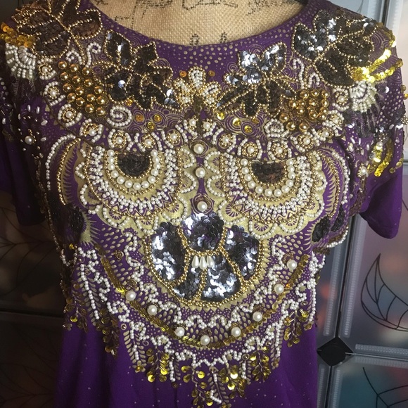 Vintage BaliChic Embellish Owl Purple Rayon Blouse - Picture 2 of 8